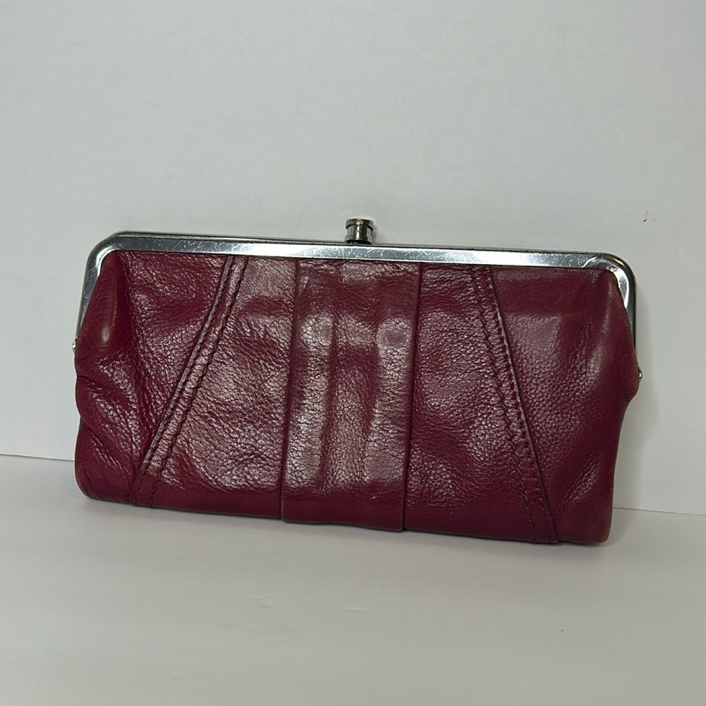 HOBO Burgundy Leather Clutch with Silver Trim